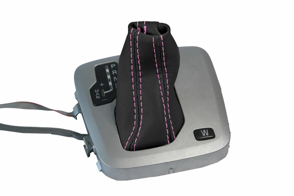 Leather Automatic Shift Boot Cover for Volvo XC90 (2003–2014) Black Pink Stitch