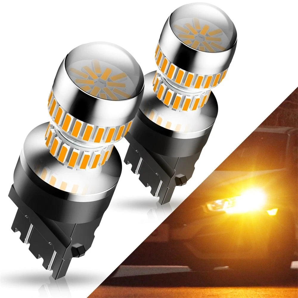 2X 3157 54-SMD LED Yellow Amber Turn Signal Bulbs for