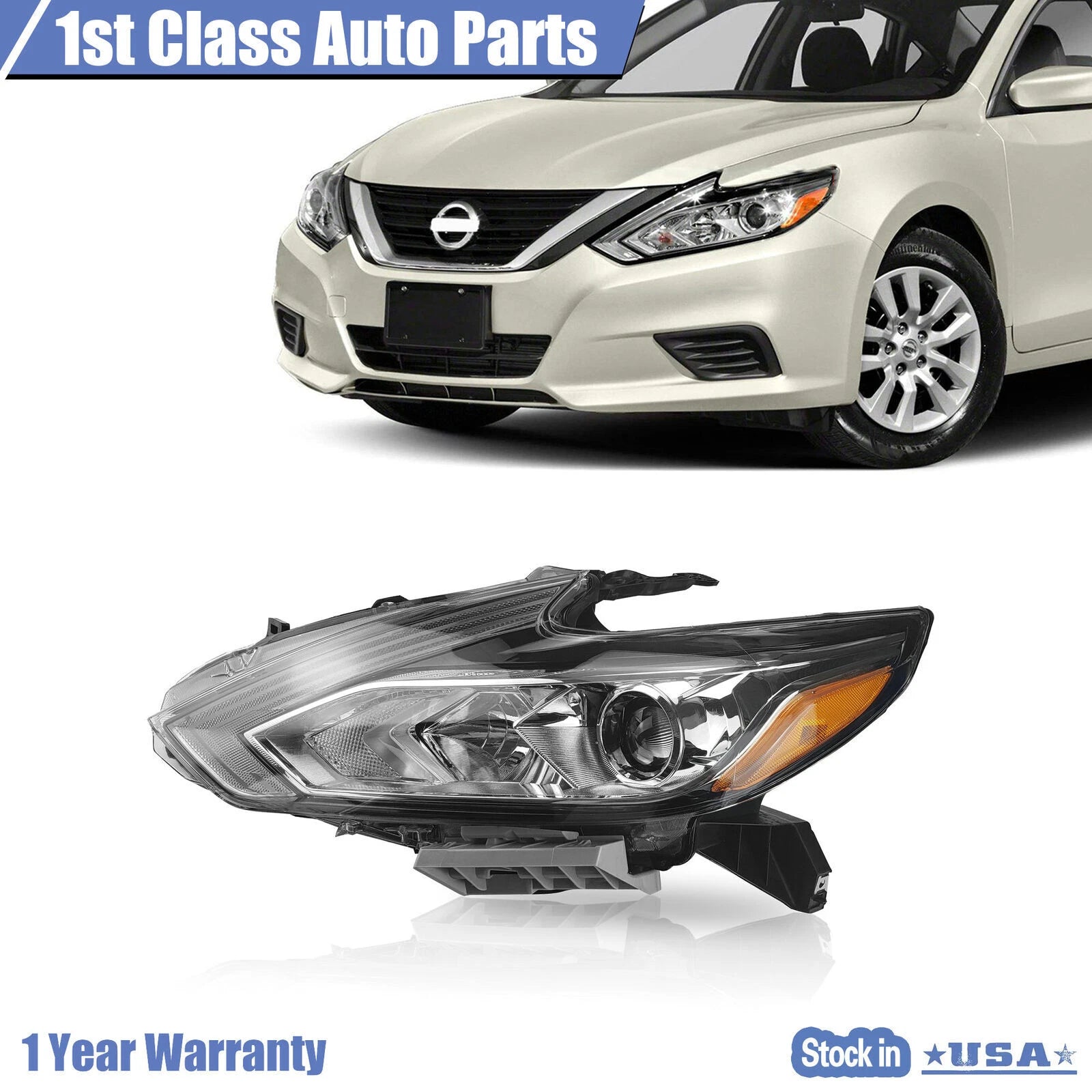Halogen Headlight Left Driver Side for Nissan Altima (2016–2018)
