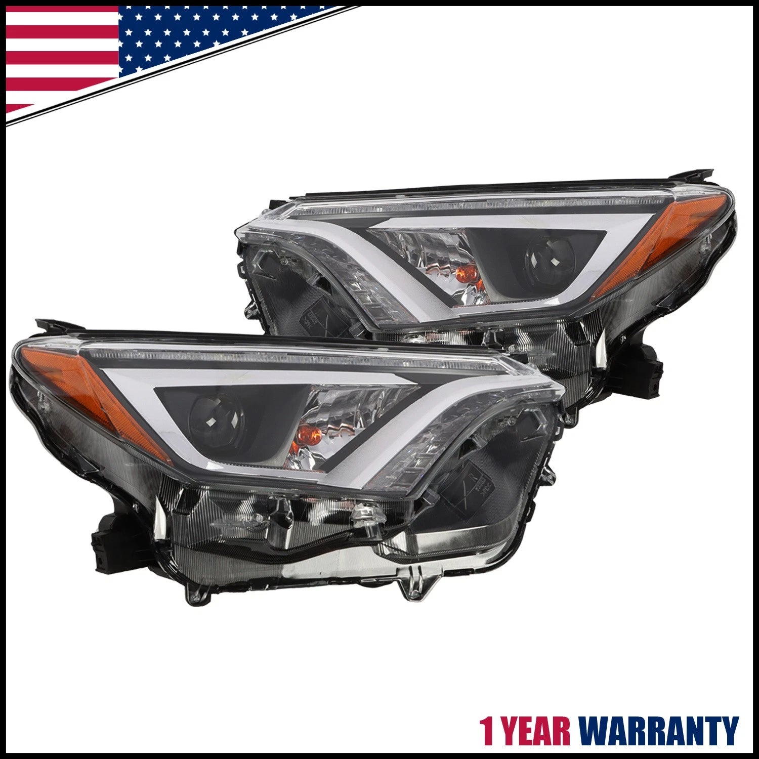 Pair of LED Headlight Headlamps for Toyota RAV4 (2016–2018) Chrome