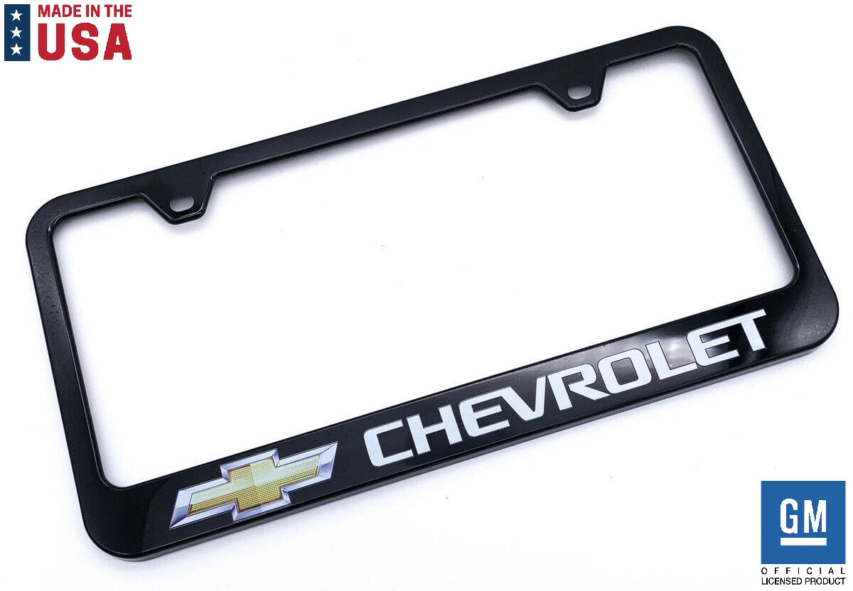 License Plate Frame Black Plastic w Chevrolet Script and Bowtie Emblem for Chevrolet (2005–2015)