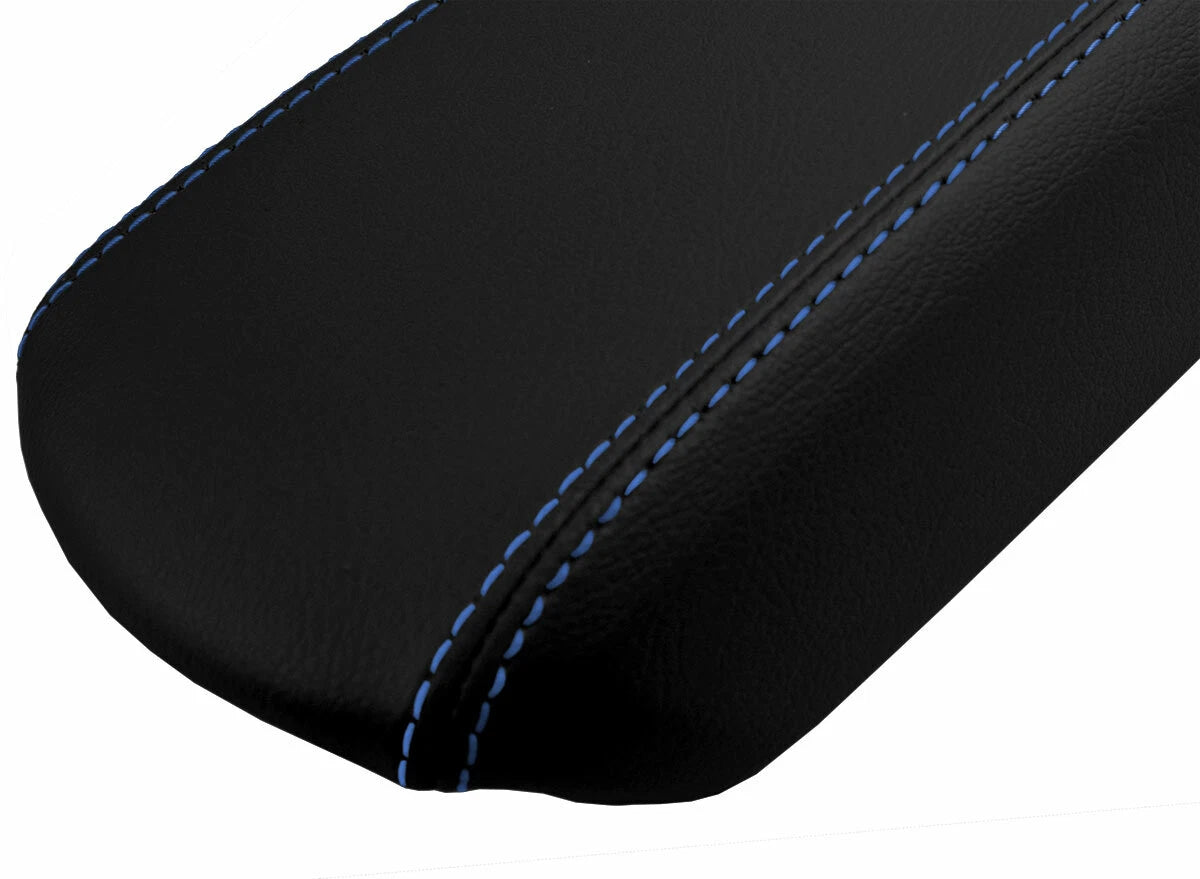 Console Lid Pull Over Cover Leather for Ford Focus (2008–2011) Black Blue Stitch