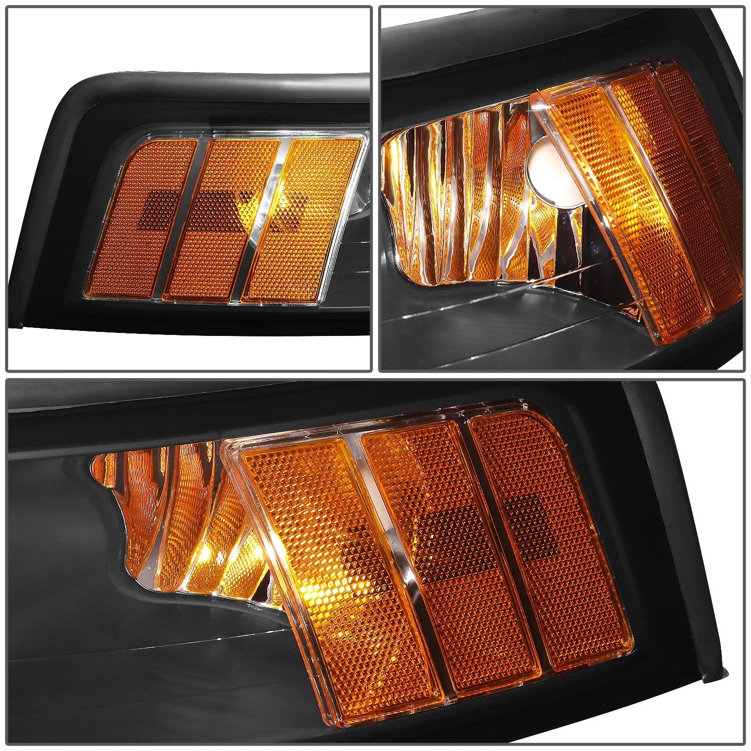Pair of Black/Amber Corner Headlights for Ford Mustang (1999–2004)