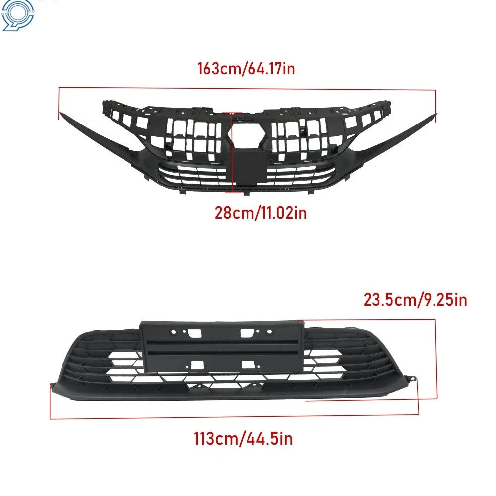 Set of 2 Black Upper & Lower Grills with Fog Lights for Honda Civic (2022–2023)