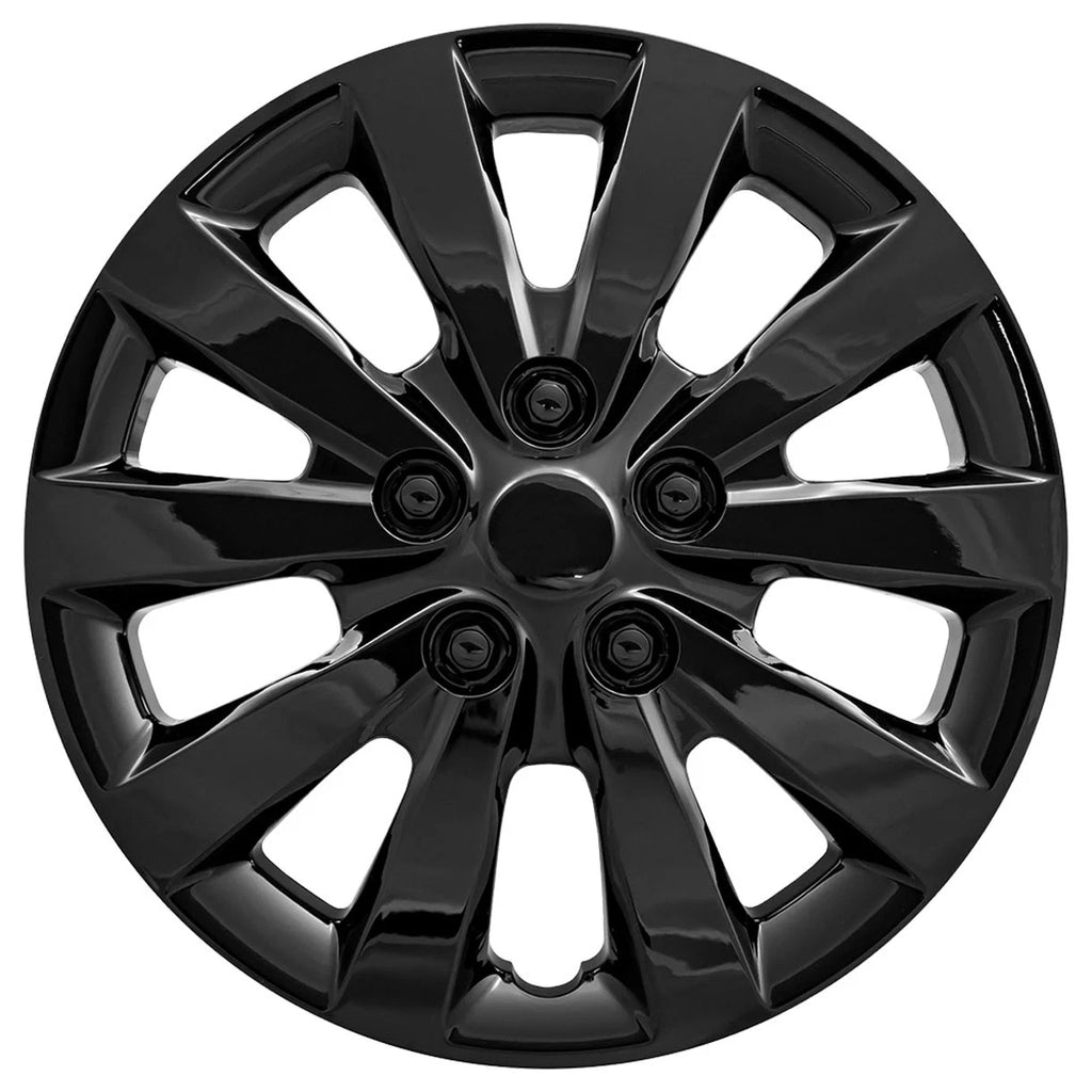 Wheel Cover Hubcaps 10 Spoke Gloss Black Spring Steel for 16 Inch Wheels (—)