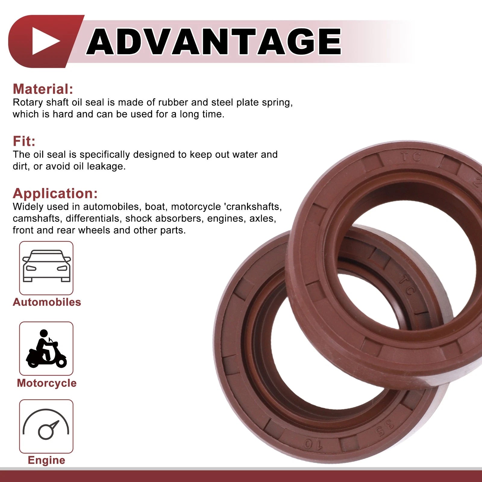 2X Oil Seal Rotary Shaft Seal FKM Rubber 22x35x10mm for Various Models