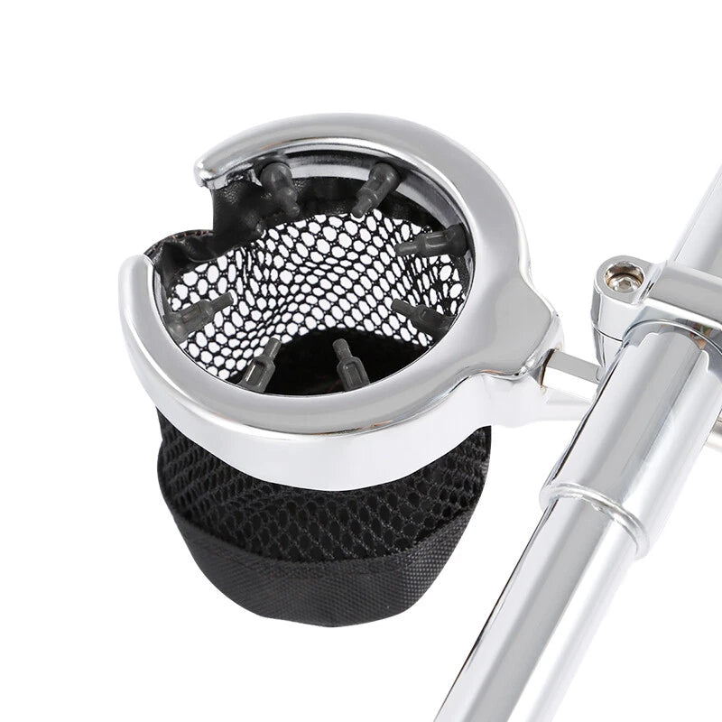 Chrome 1" Handlebar Drink Cup Holder & Mesh Basket for Harley Touring Dyna