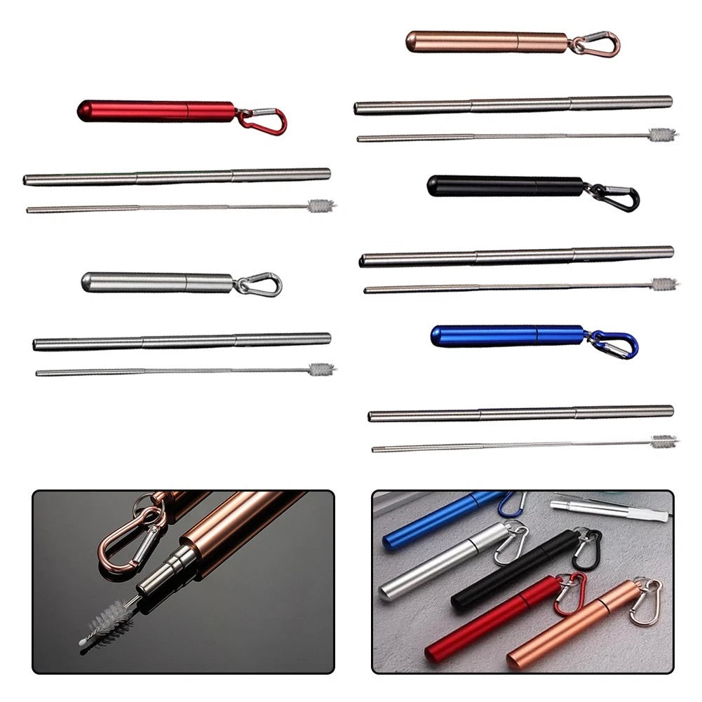 Travel Straw Set with Retractable Design and Brush for Easy Maintenance