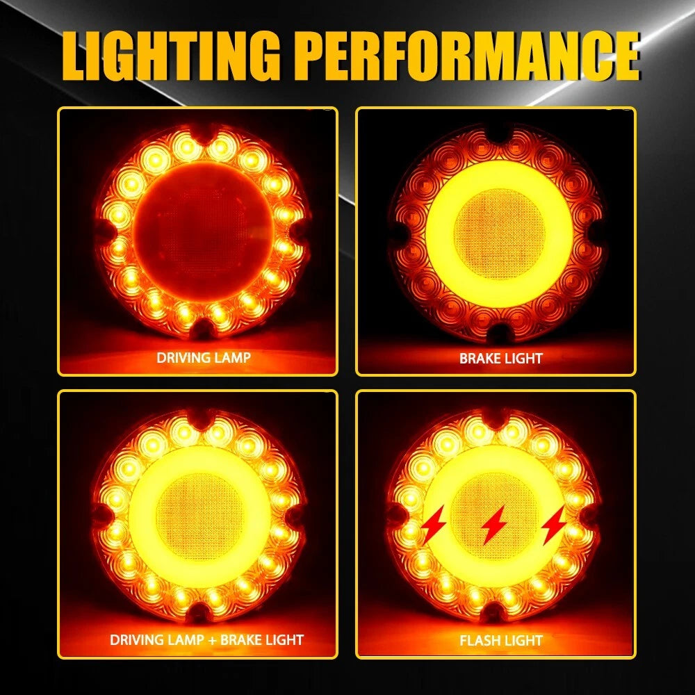 4X 7" Round Amber 36-LED Tail Light for School Bus Transit Vehicles (H)