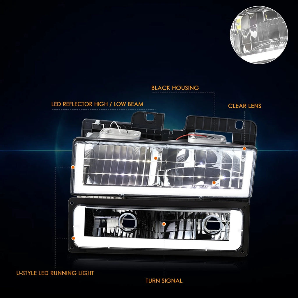U-Shape LED DRL Headlights for Chevy GMC C/K Suburban Tahoe Yukon (1988–2000)