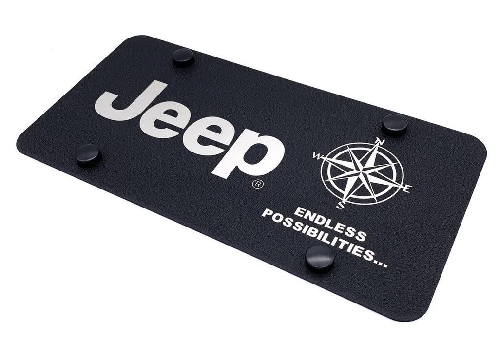 Black License Plate Cover with Jeep Script Logo for Jeep Wrangler (2011–2024)