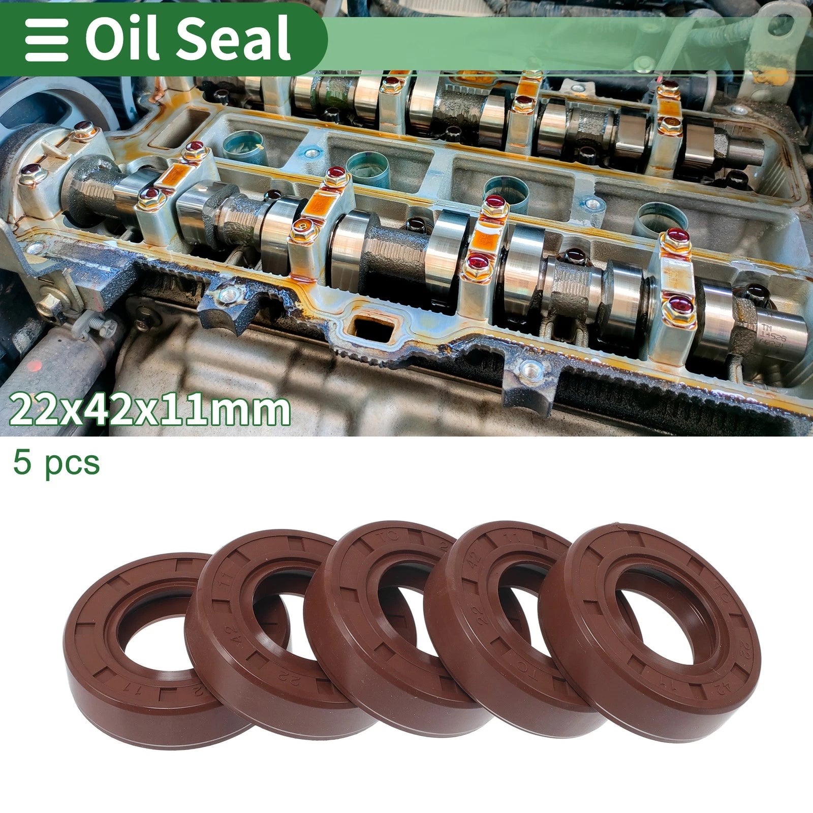 Set of 5 Oil Seal Rotary Shaft Seal FKM Rubber 22x42x11mm