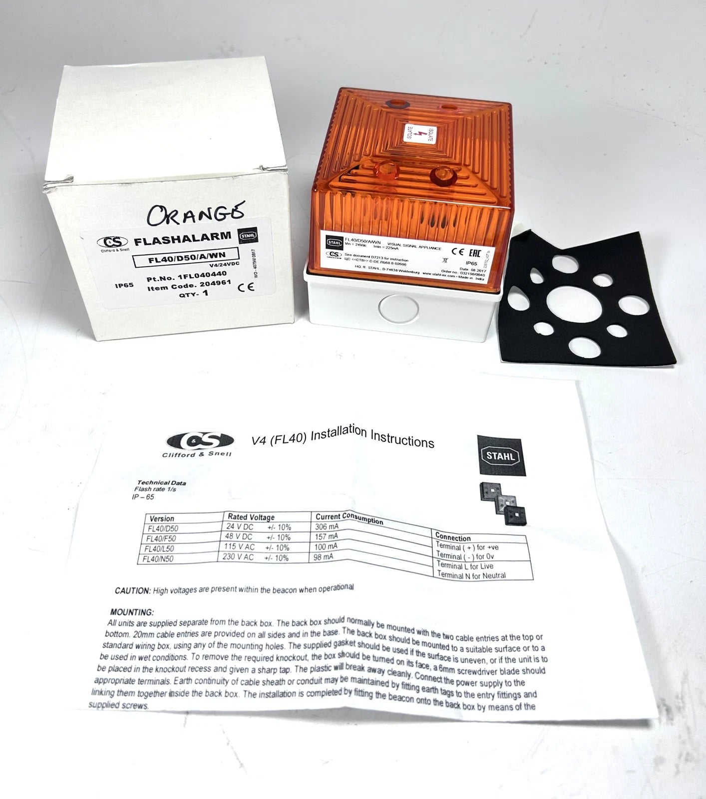 Clifford & Snell Alarm Flash Light 1FL040440, FL40/D50 for 24V Vehicles