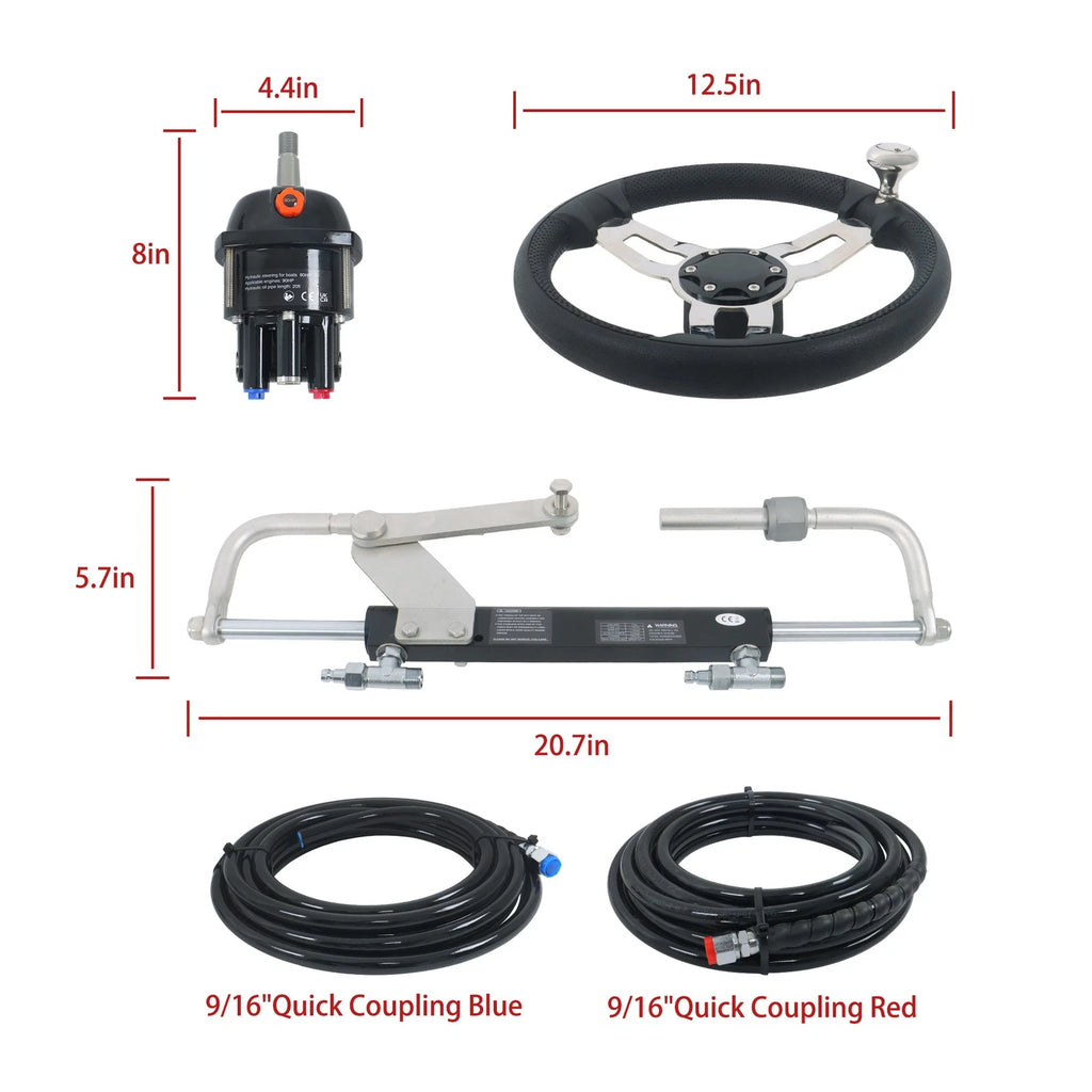 Hydraulic Outboard Steering Kit for 90HP Motors (20ft Hose)