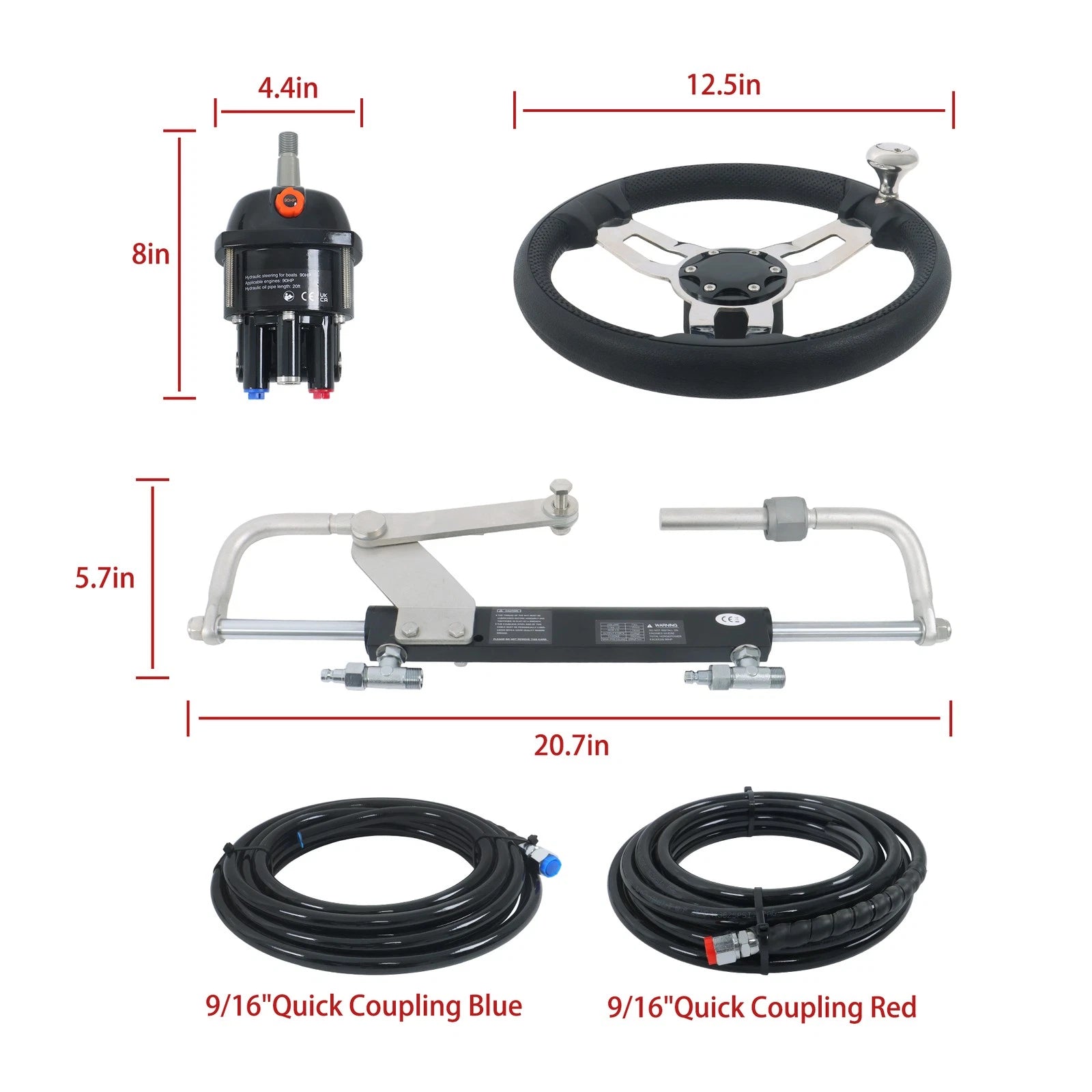 Hydraulic Outboard Steering Kit for 90HP Motors (20ft Hose)
