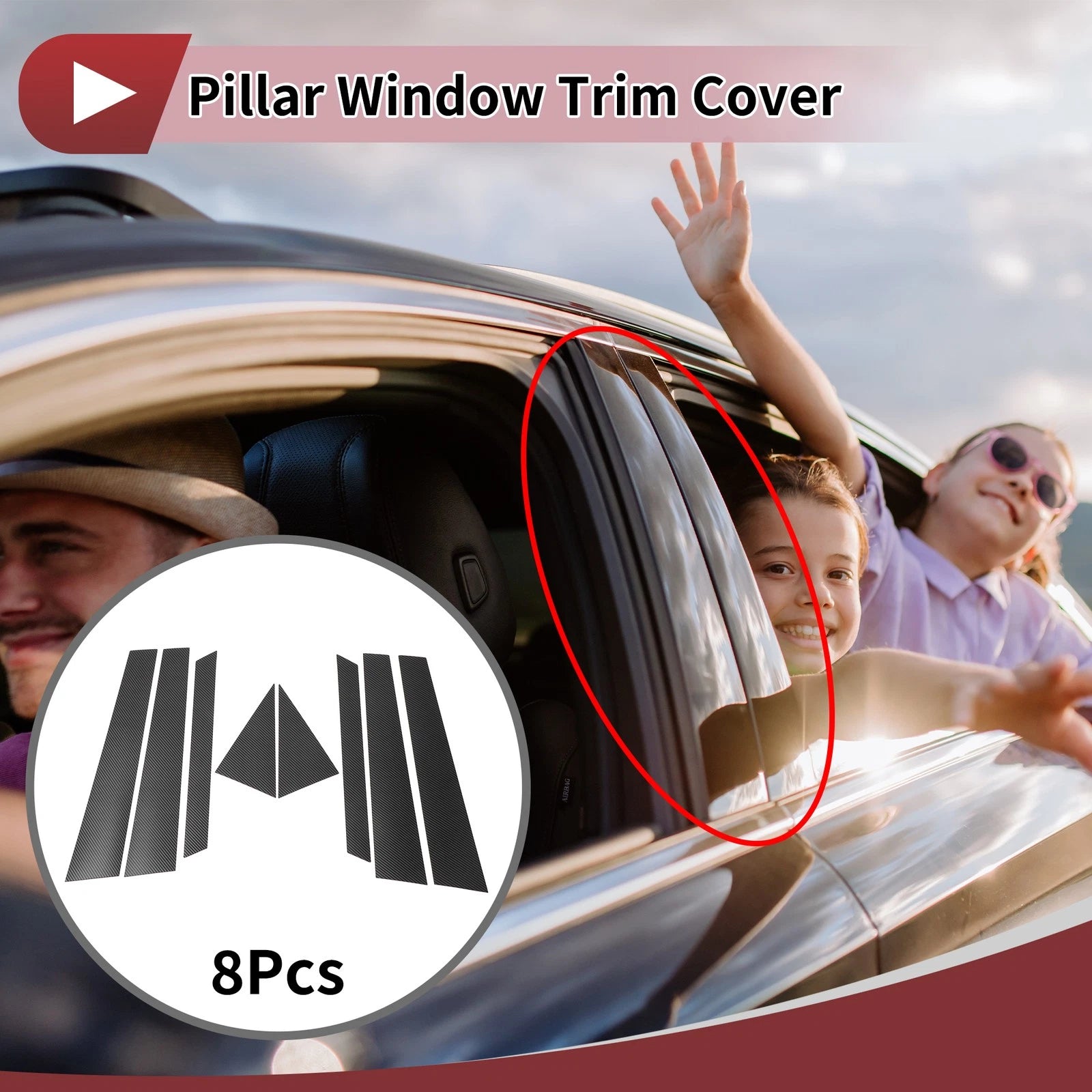 8 Pcs Car Door Pillar Window Trim for Kia Niro (2017–2020) Black Carbon Fiber