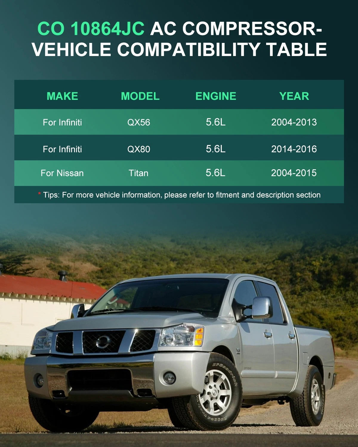 A/C Compressor for Nissan Titan (2004–2015) & Infiniti QX80 (2014–2016) 5.6L