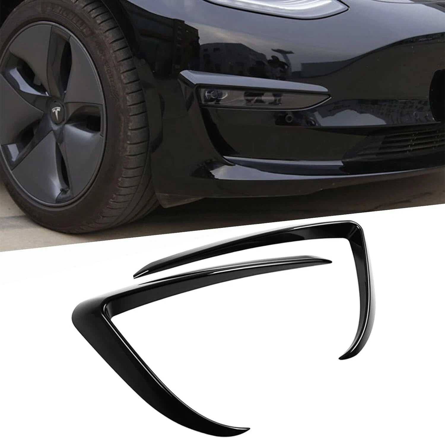Gloss Black Front Fog Light Eyebrow Cover Trim for Tesla Model 3 (2017–2023) U8