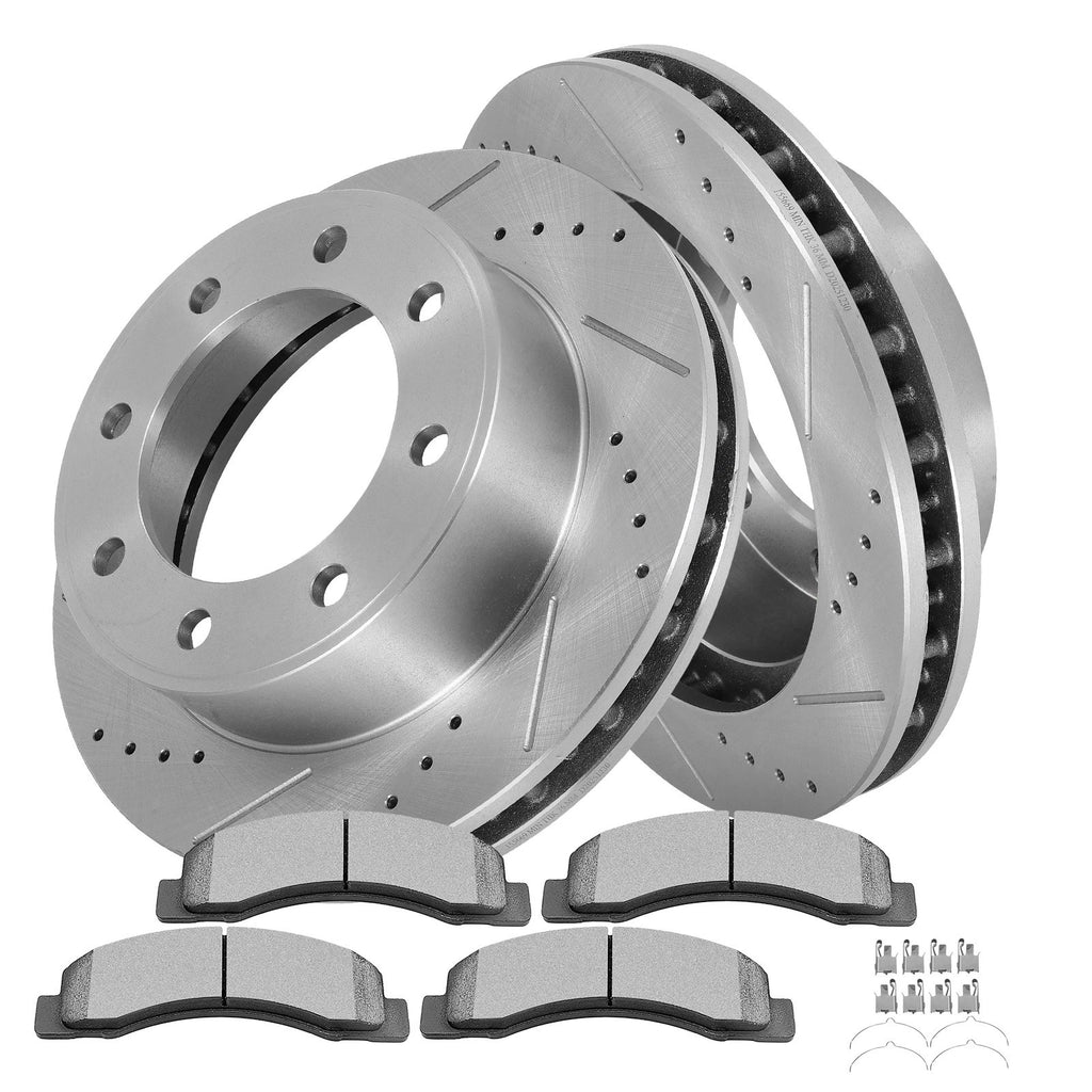 Set of 2 Front Brake Drilled & Slotted Rotors & Ceramic Pads for Ford Excursion (2000–2005)
