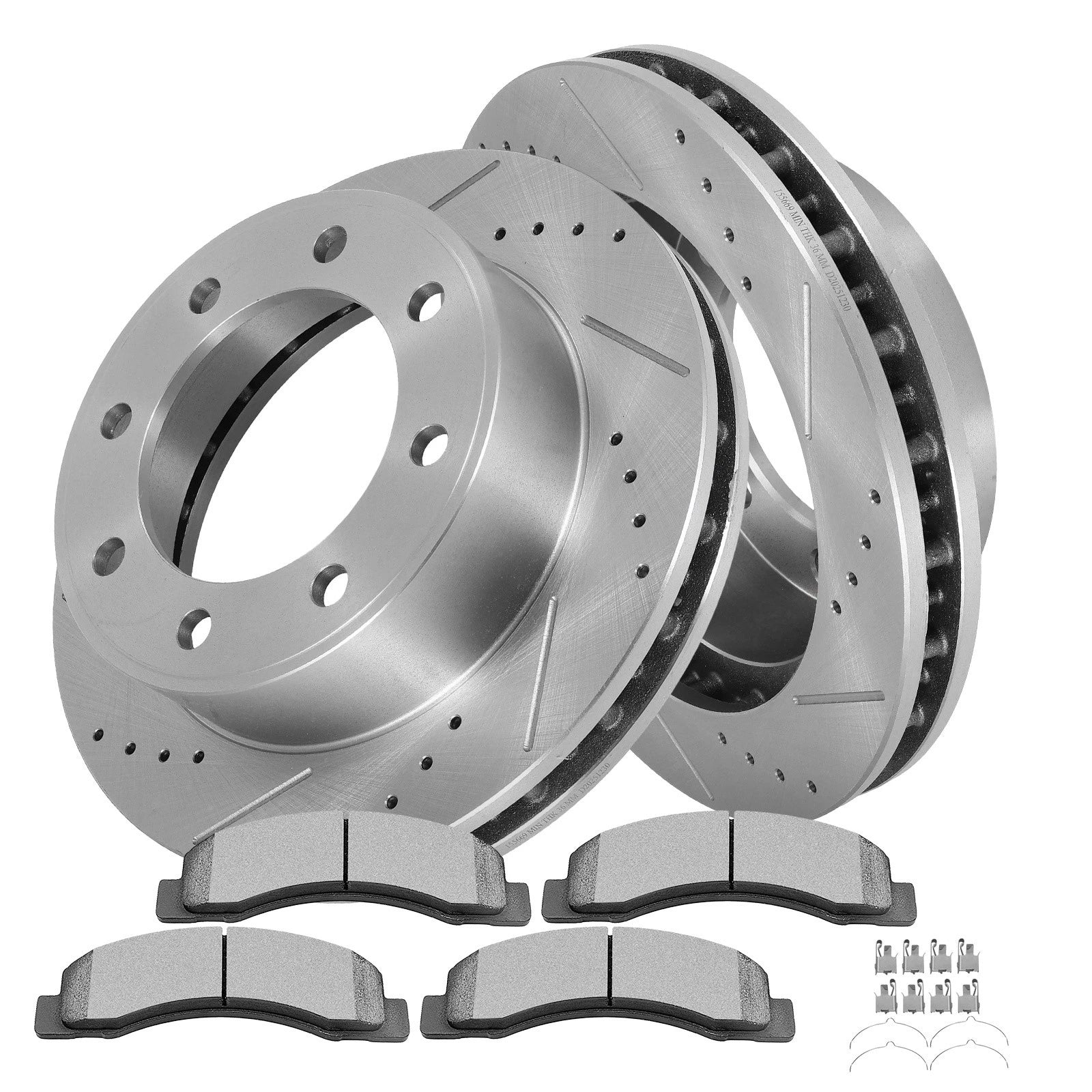 Set of 2 Front Brake Drilled & Slotted Rotors & Ceramic Pads for Ford Excursion (2000–2005)