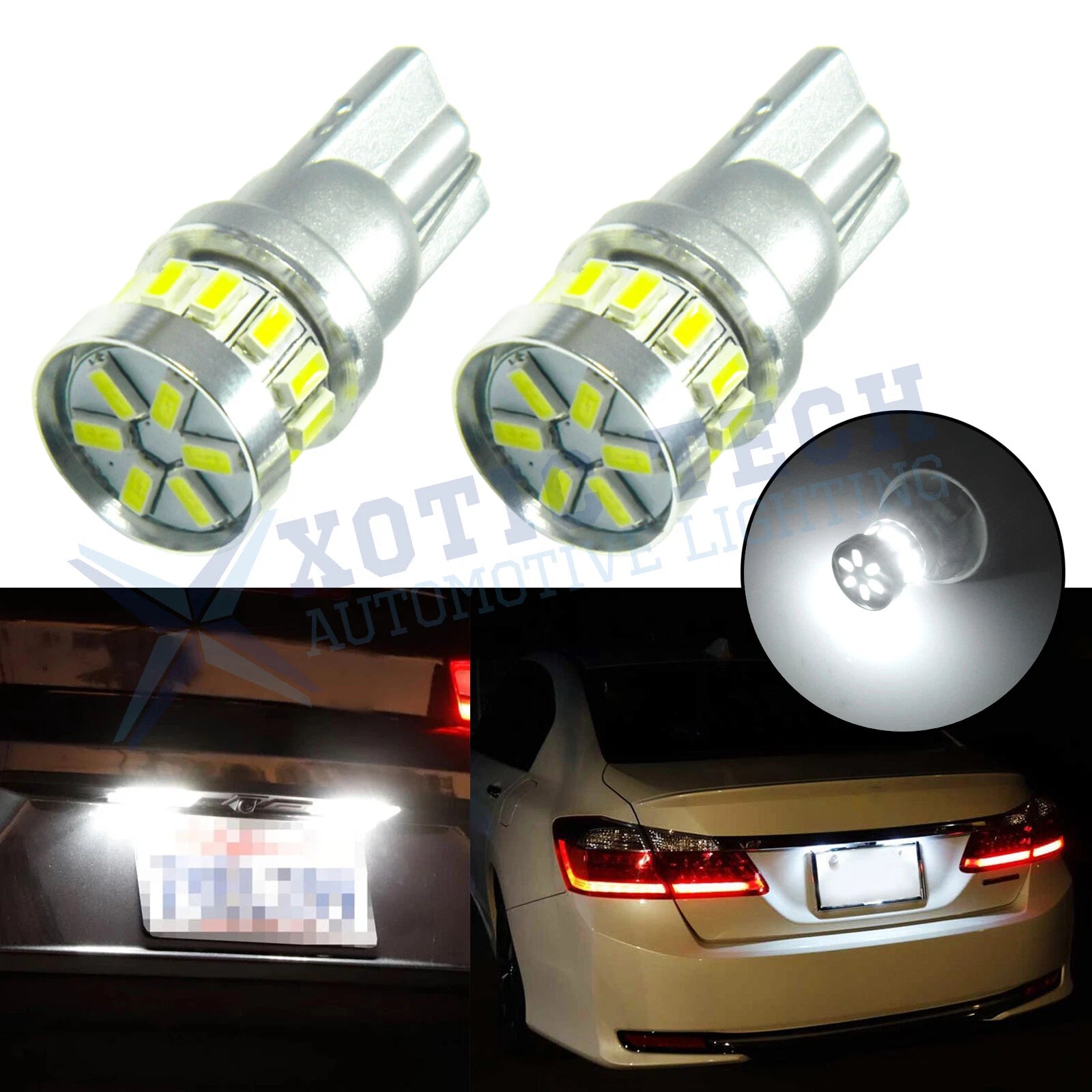 6000K White T10 168 194 2825 LED License Plate Light Bulbs for Domp Lamps (—)