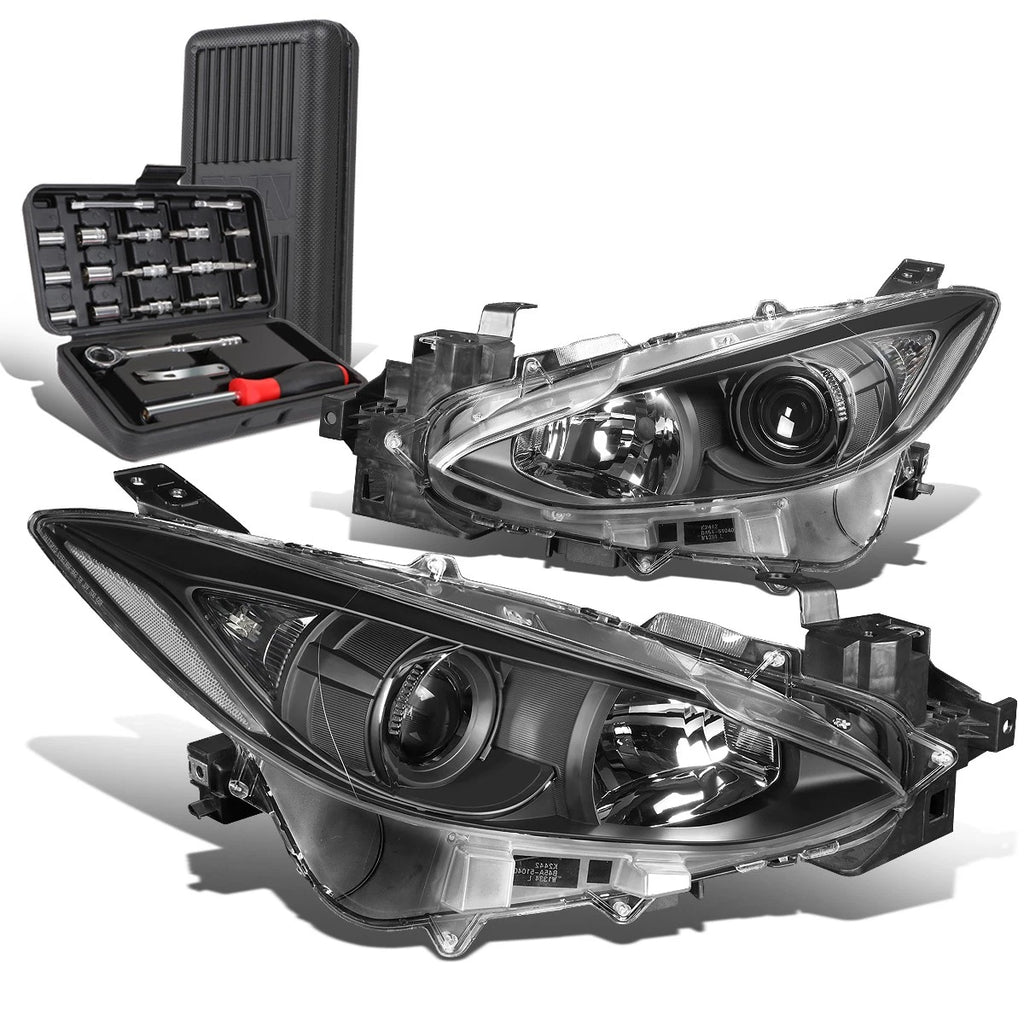 Pair of Black Clear Signal Projector Headlights for Mazda 3 (2014–2016)