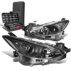Pair of Black Clear Signal Projector Headlights for Mazda 3 (2014–2016)