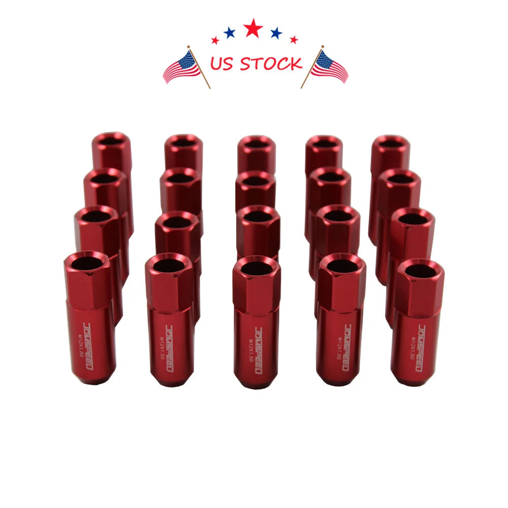 20Pcs Red Extended Forged Aluminum Tuner Racing Lug Nuts for Universal Vehicles