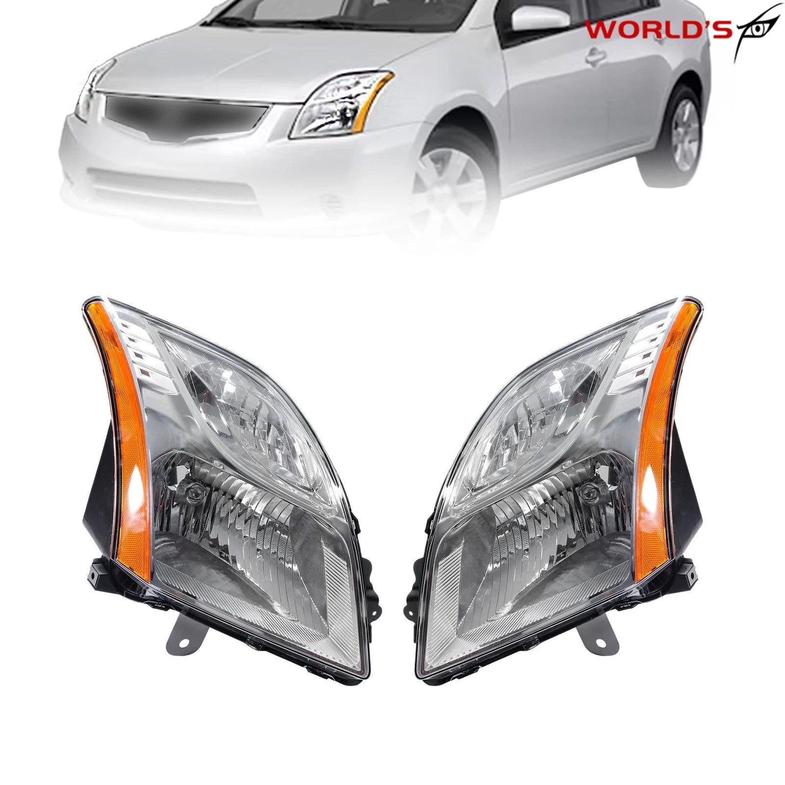 Set of 2 Halogen Headlights for Nissan Sentra (2010–2012) Chrome