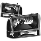 Pair of Black Housing Clear Side Headlights for Ford Super Duty (1999–2004)
