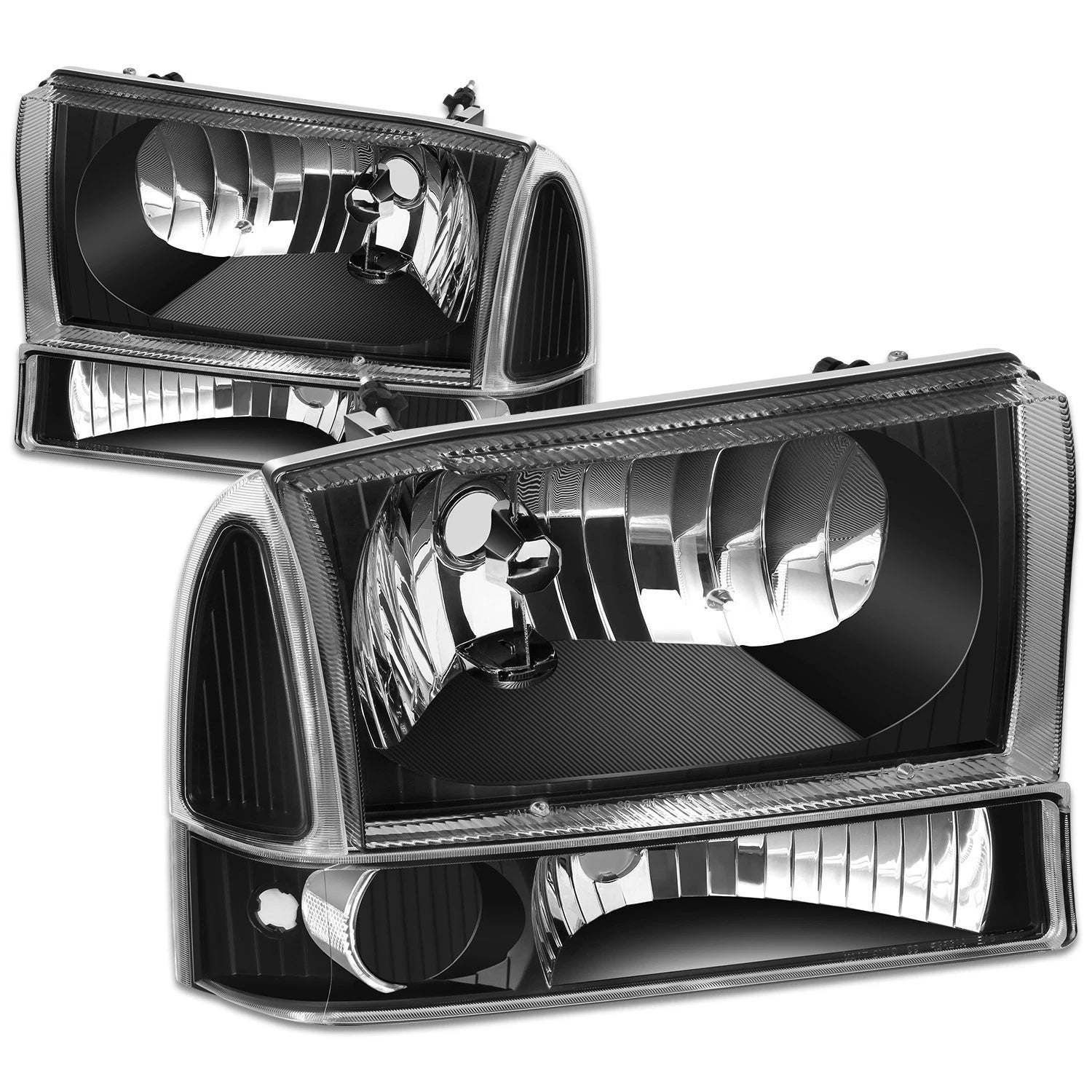 Pair of Black Housing Clear Side Headlights for Ford Super Duty (1999–2004)