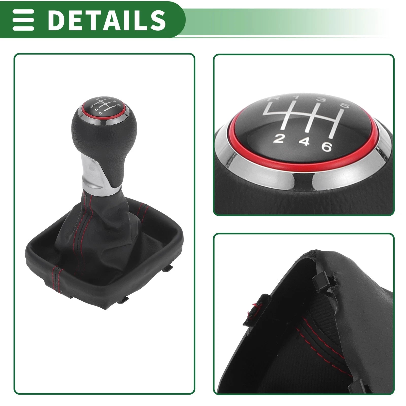 6 Speed Shift Knob with Cover for Audi A3 8P (2003–2013) Chrome Red Black