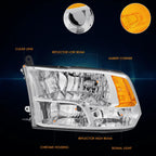 Set of 2 Quad Beam Headlights for Dodge Ram 1500-3500 (2009–2012) Chrome/Amber