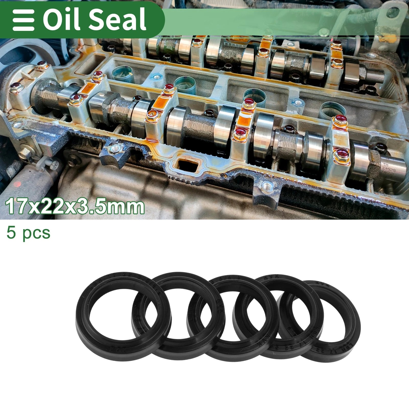 Set of 5 Oil Seal Rotary Shaft Seal NBR Rubber 17x22x3.5mm