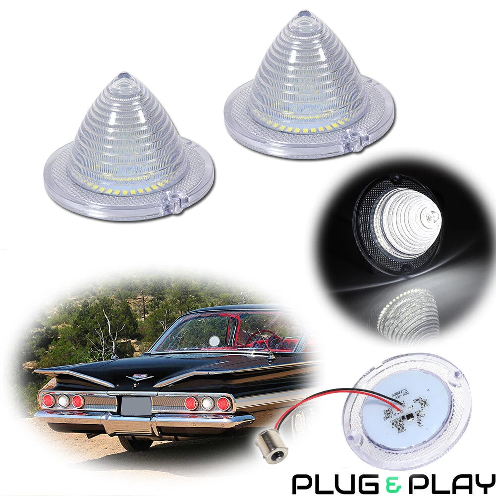 2PC Clear White LED Backup Light for Chevrolet Impala Bel Air Biscayne (1960–1961)