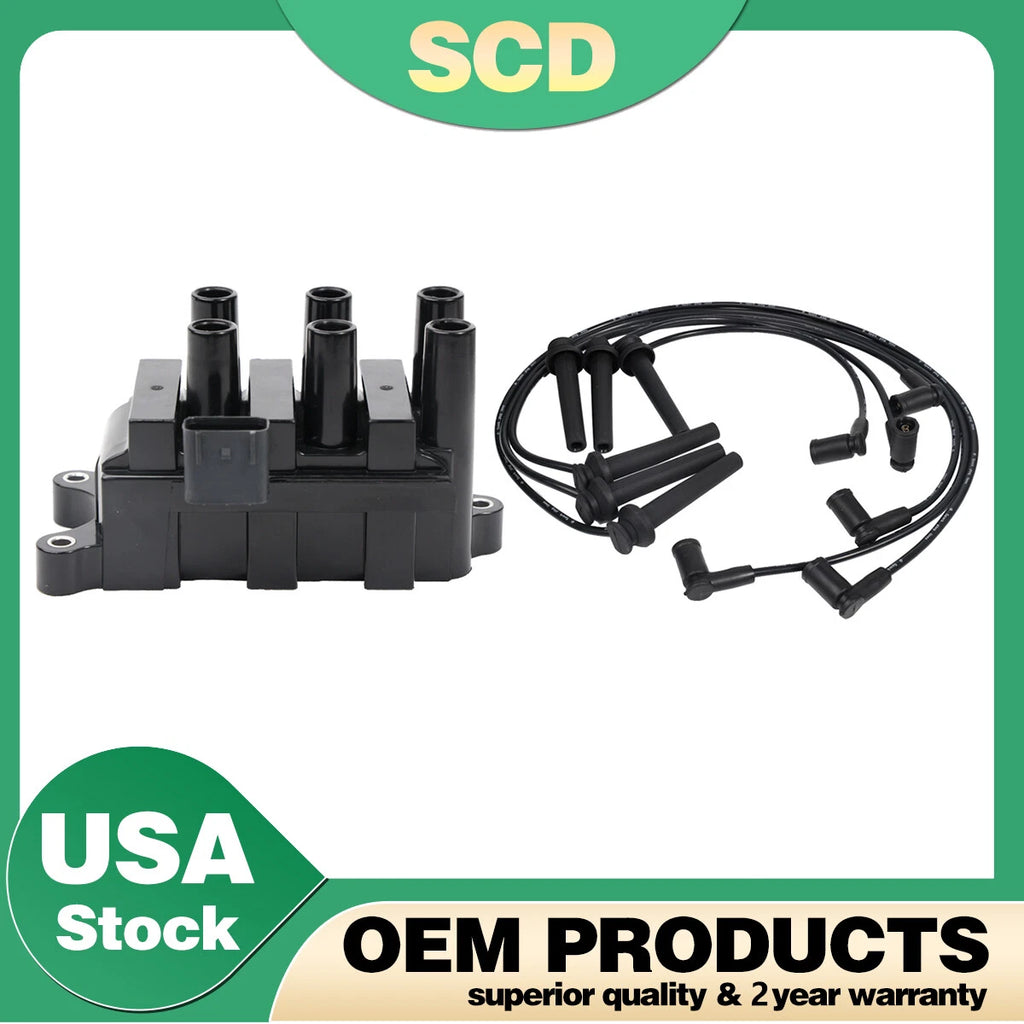 FD498 Ignition Coil & Spark Plug Wires for Ford F-150 Mustang Ranger (1997–2004)