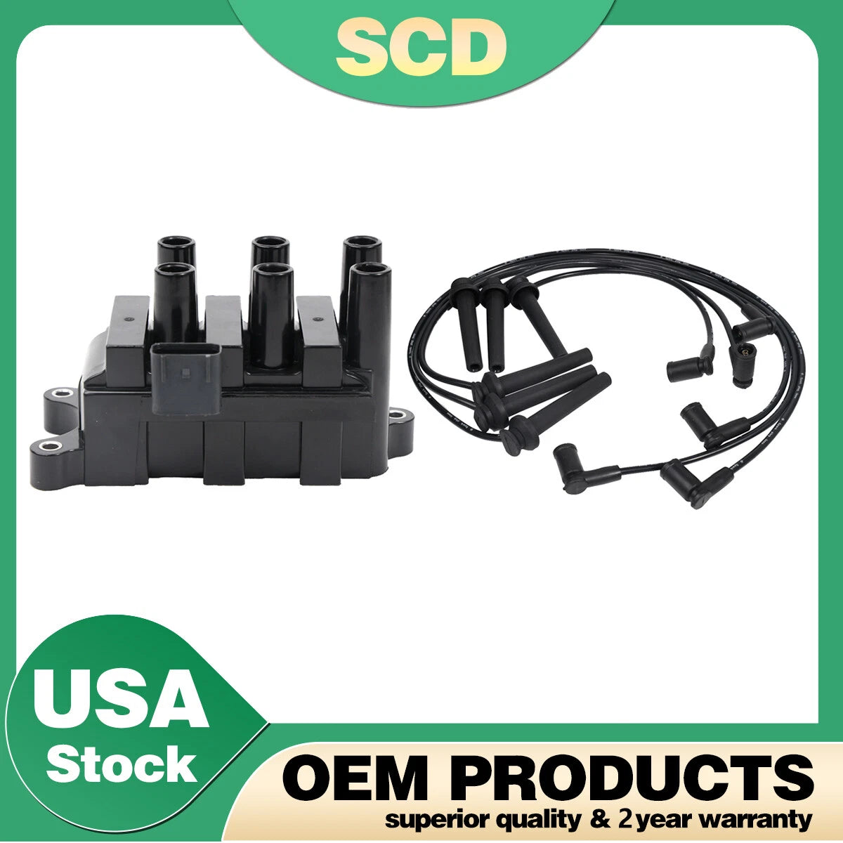 FD498 Ignition Coil & Spark Plug Wires for Ford F-150 Mustang Ranger (1997–2004)