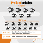 Set of 19 Crows Foot Wrenches 1/2" 3/8" 8-32mm Socket Tool Kit