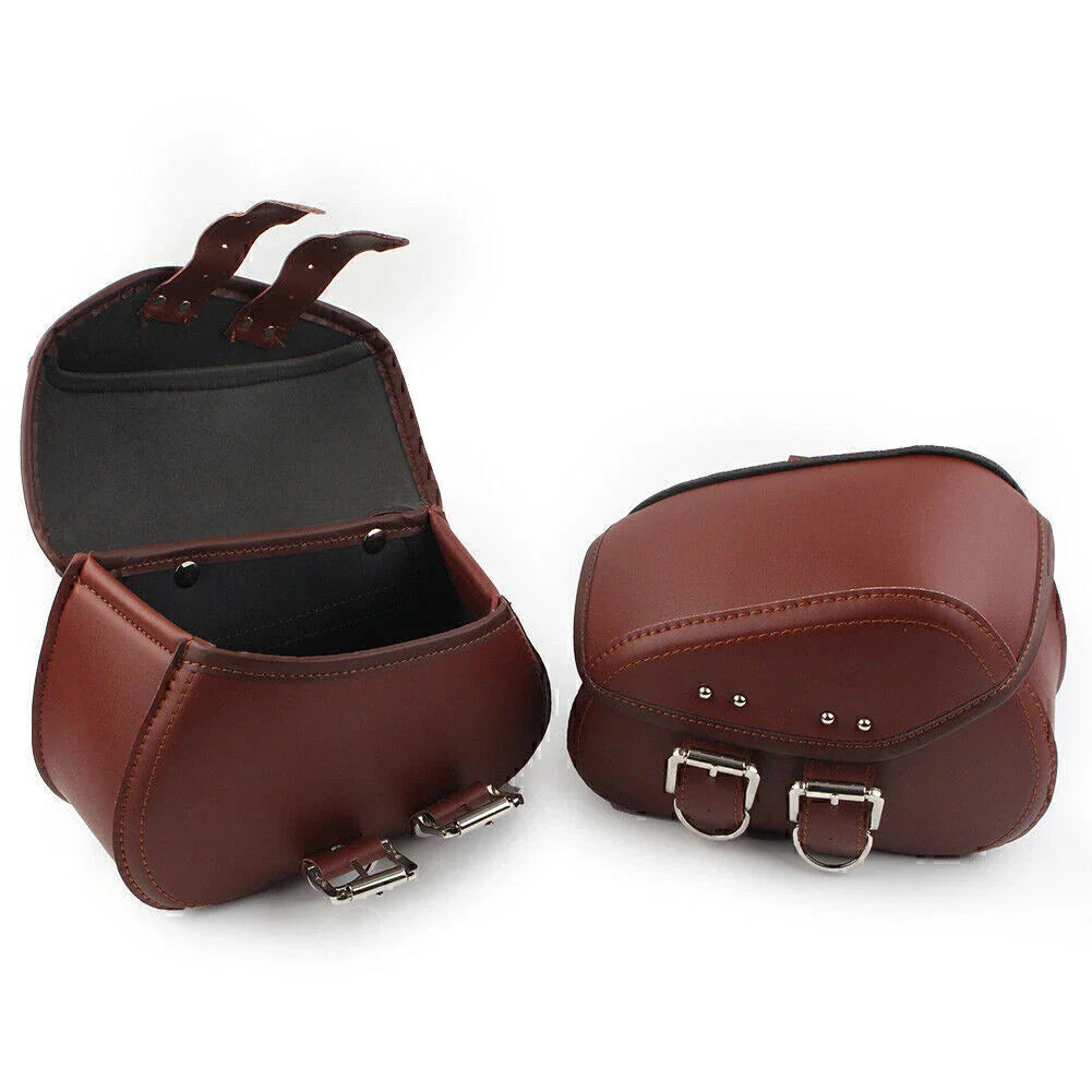 Brown PU Leather Saddle Bags for Sportster Dyna Motorcycle