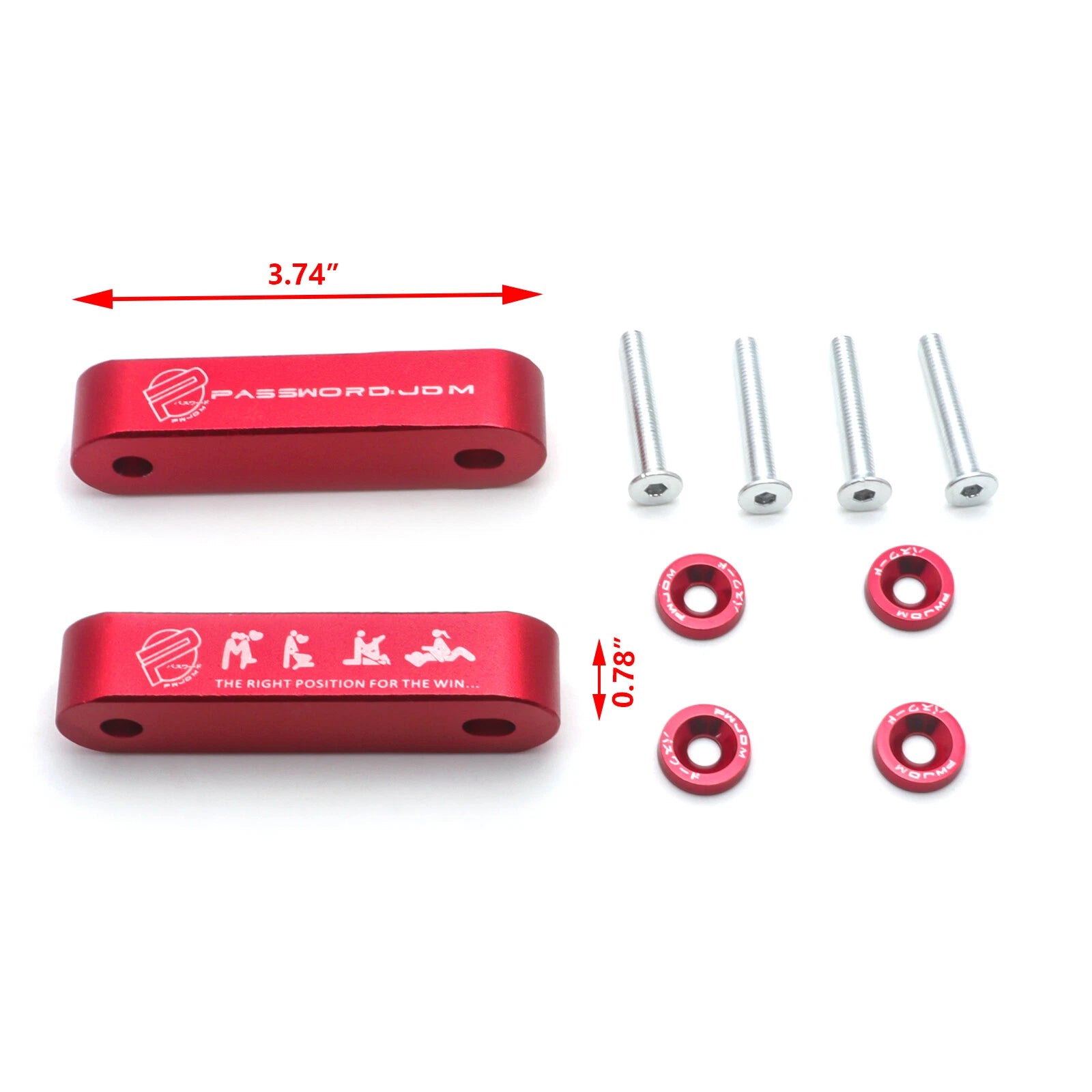 Hood Spacer Riser Red for Acura Integra 1990-2001 (JDM)