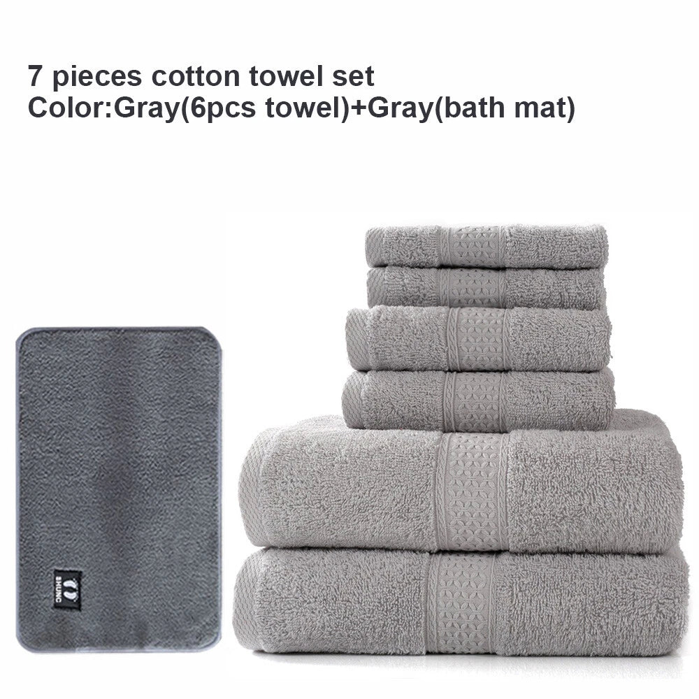 Set of 7 Cotton Towels for Bath, Outdoor, Swimming