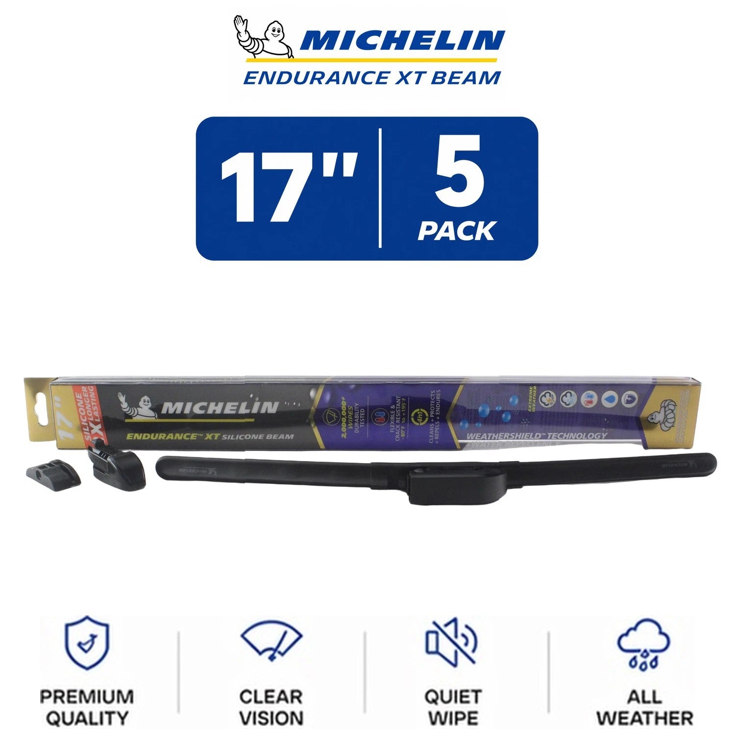Set of 5 Michelin Endurance XT Beam Wiper Blades 17" All-Weather