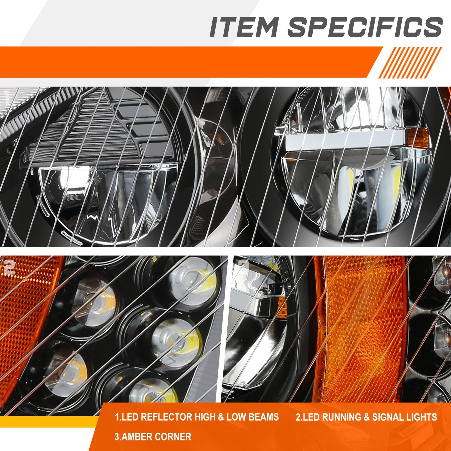Full LED Black Housing Turn Signal Headlights for Freightliner M2 106 112 (2003–2018)