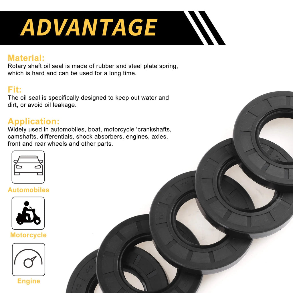 Set of 5 Oil Seal Ring for Rotary Shaft 40x75x12mm NBR Rubber
