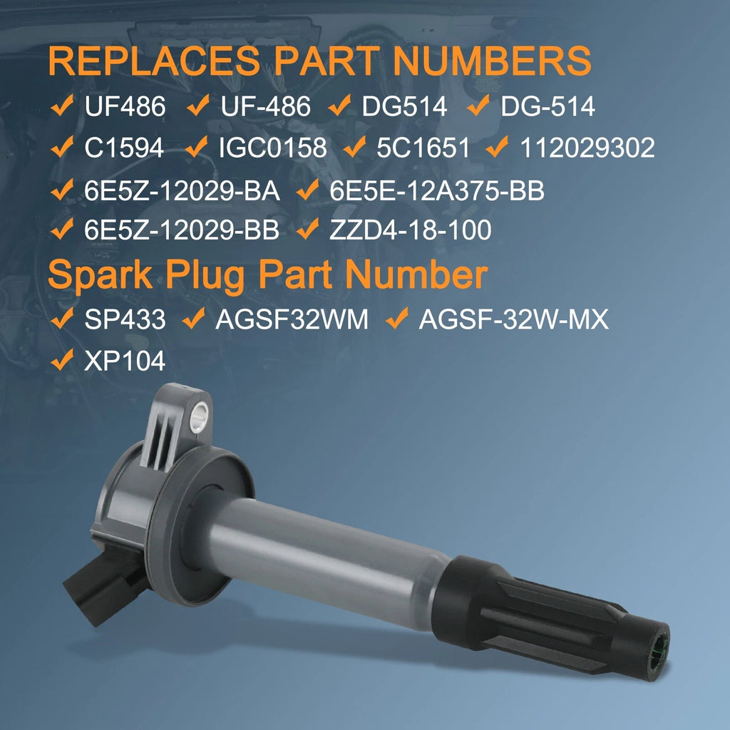 6 Pack Ignition Coil and Spark Plug for Ford Escape Fusion (2006-2012)