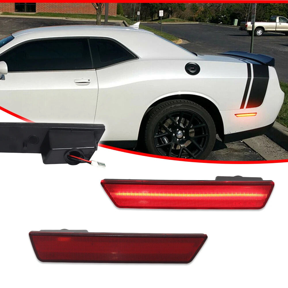 Set of 2 Red Lens LED Rear Bumper Side Marker Lights for Dodge Challenger