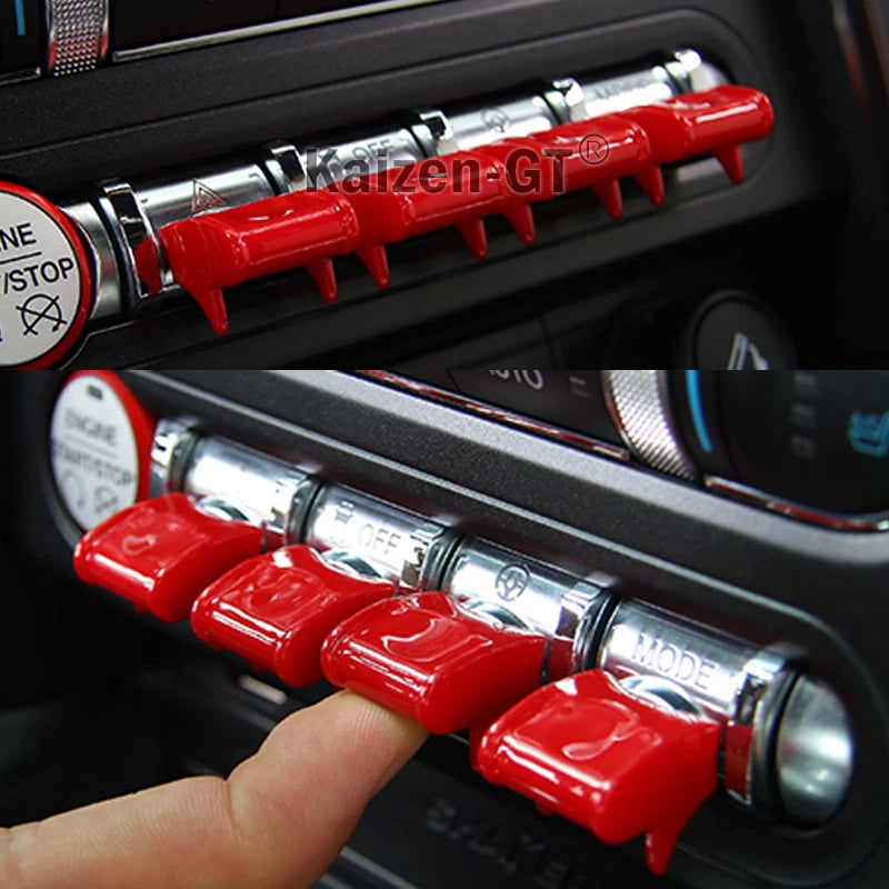 Set of 4 Red Console Control Button Trims for Ford Mustang (2015–2018)