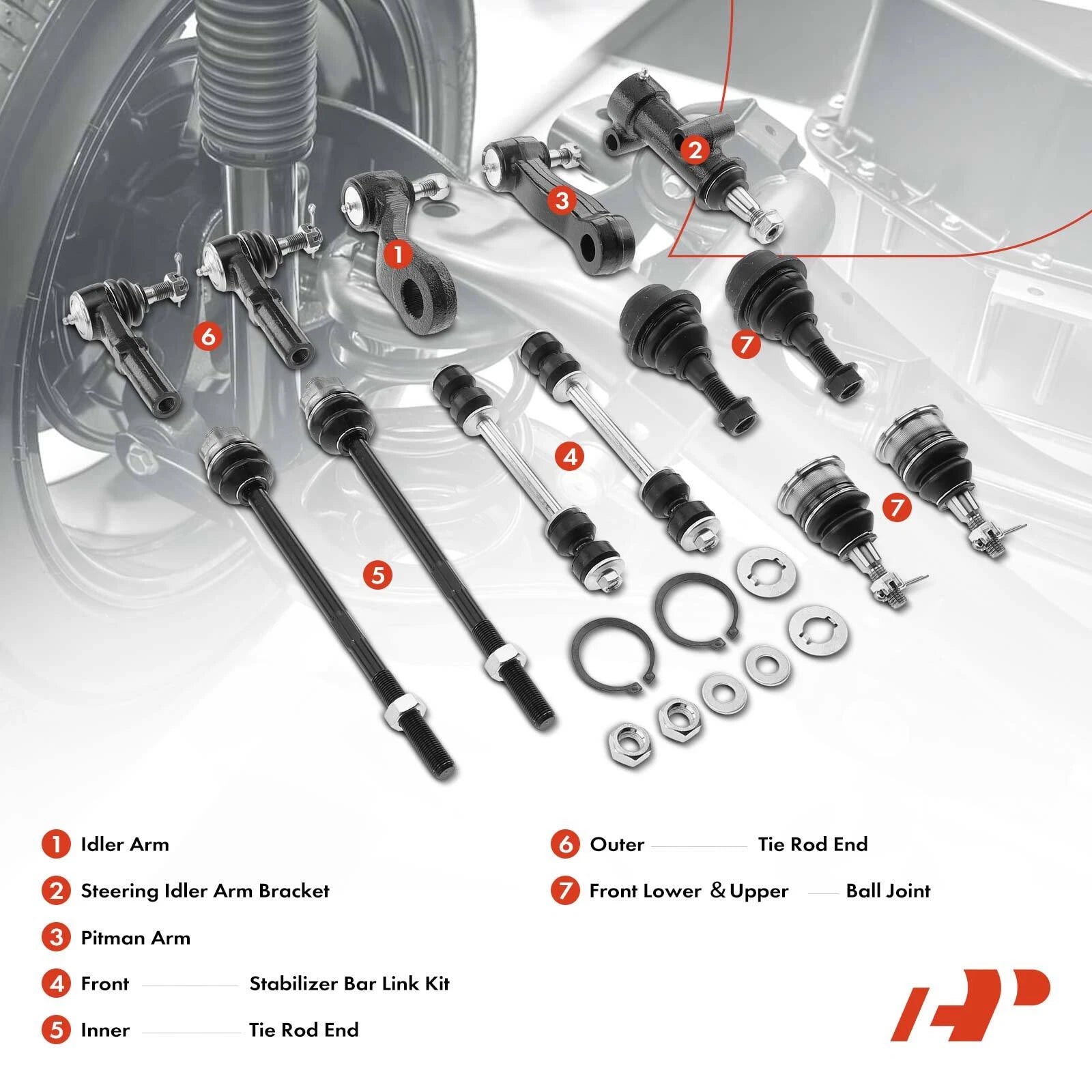 Set of 13 Front Idler, Pitman Arm, Sway Bar Link, Tie Rod for Chevy GMC Hummer