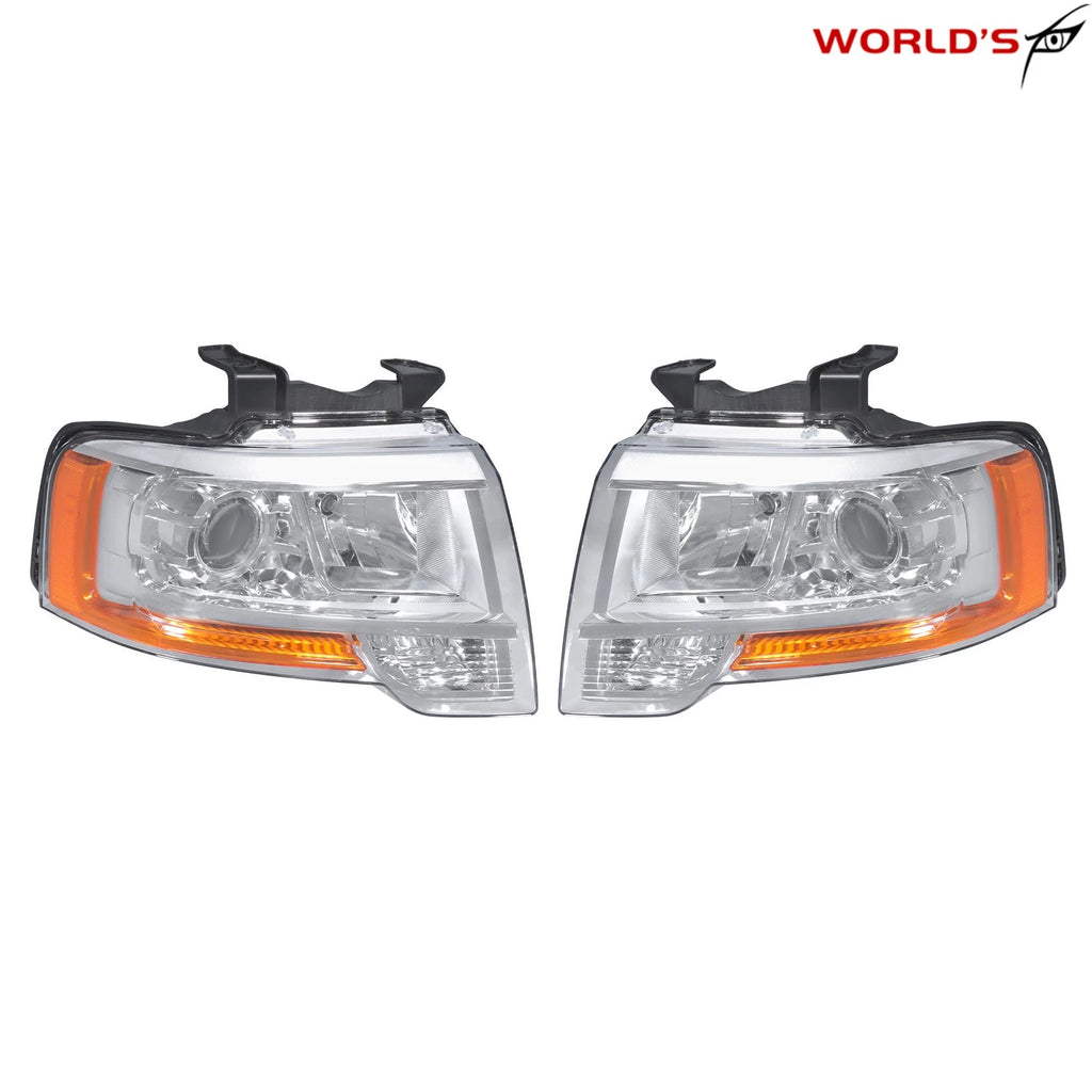 Set of 2 Halogen Projector Headlights for Ford Expedition (2015–2017) Chrome Housing