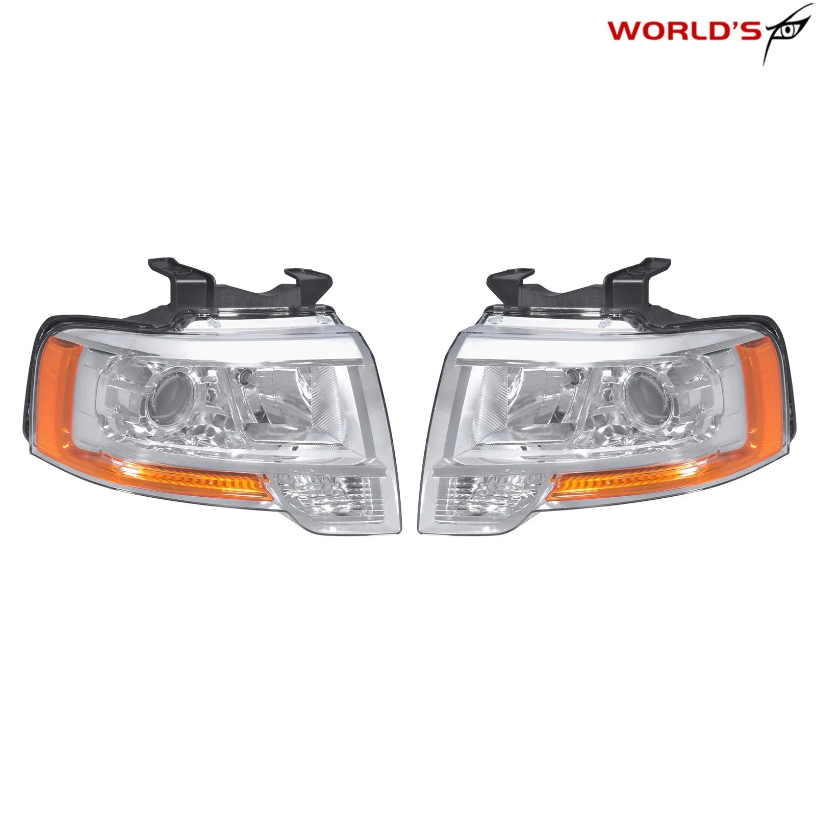 Set of 2 Halogen Projector Headlights for Ford Expedition (2015–2017) Chrome Housing
